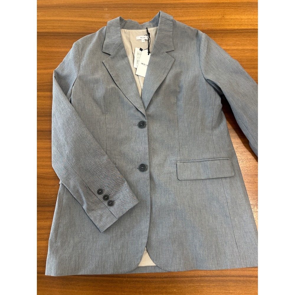 Iris & Ink Blazer Organic Cotton Size 10 Grey Two Button Professional Career - Picture 4 of 11